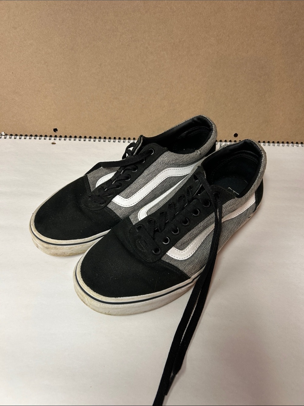 Vans Black and Gray Low-Top Skate Sneakers with White Stripe - Men's